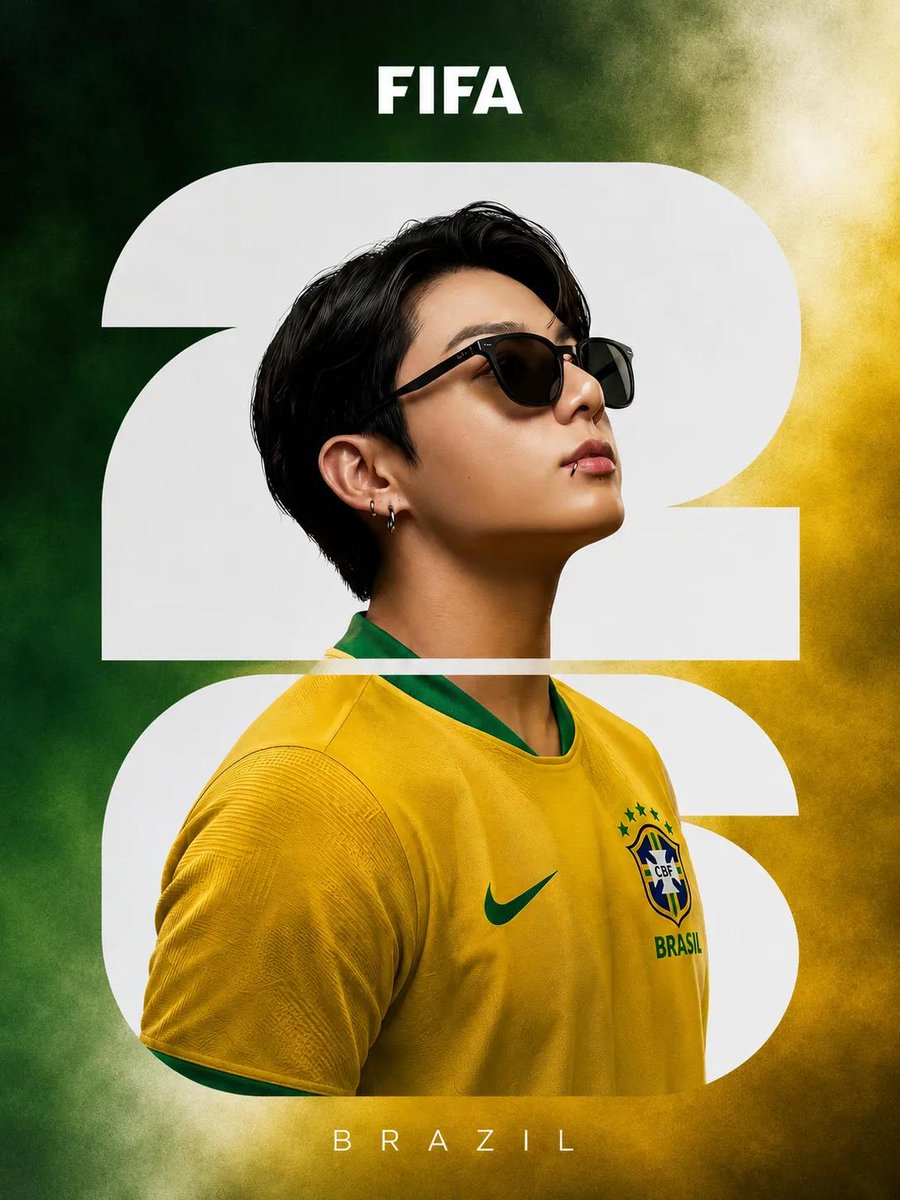 2026年国际足联世界杯 – 名人国家队海报 超写实影棚肖像照，一位著名流行歌手身穿官方国家队球衣，居中构图，简洁的编辑级体育宣传海报美学。背景充满大胆醒目的白色"26"排版字体，融合于主体身...
