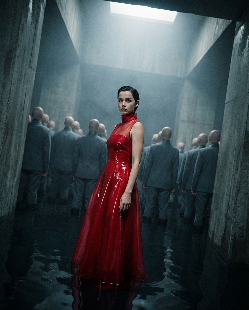 女性, 终极掠食者(The Apex Predator), 无年龄感, 对称、锋利的骨骼结构、强烈的眼神接触, 紧贴头皮、僵直地约束, 镇定、静止,蓄满潜在能量, 深思熟虑的威胁感、沉默的权力...