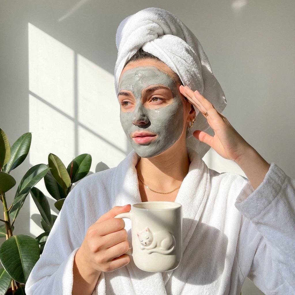 { "image_generation": { "subject": { "description": "young woman in a peaceful self-care moment"...