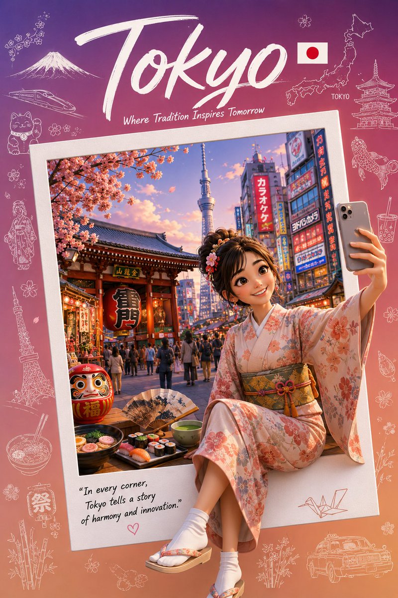 ChatGPT AI 上的 GPT image 2 提示词 👇 高级收藏版旅行海报提示词模板（可重复用于任何国家） 创建一个高级收藏版旅行海报，采用可爱的风格化 3D 卡通 / 皮克斯灵感美学...