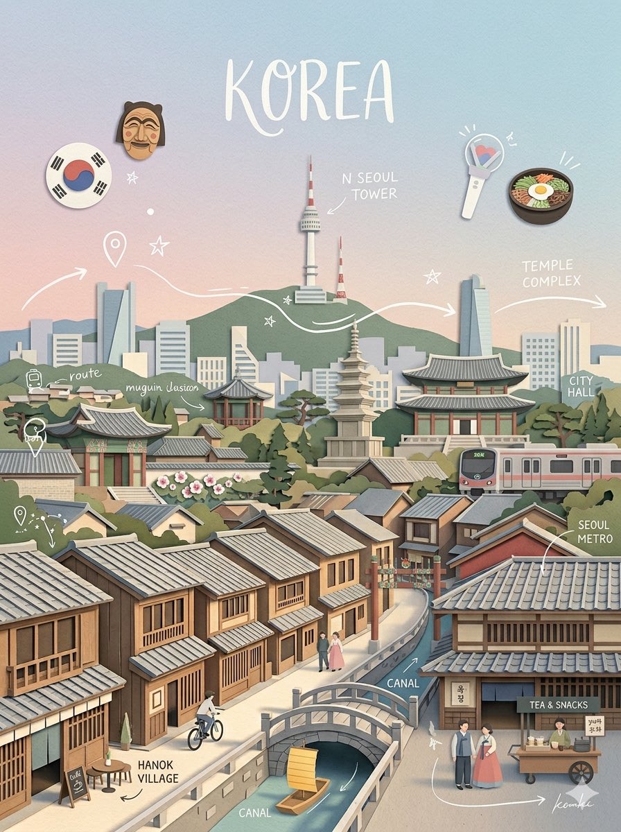 创作一幅高品质商用级竖版 3:4 分层剪纸拼贴插画，主题为 [CITY]（[COUNTRY]），展现这座城市历史底蕴与当代都市身份和谐共生的面貌。 请自动选择一个真实可信的视角，让古老建筑与现...