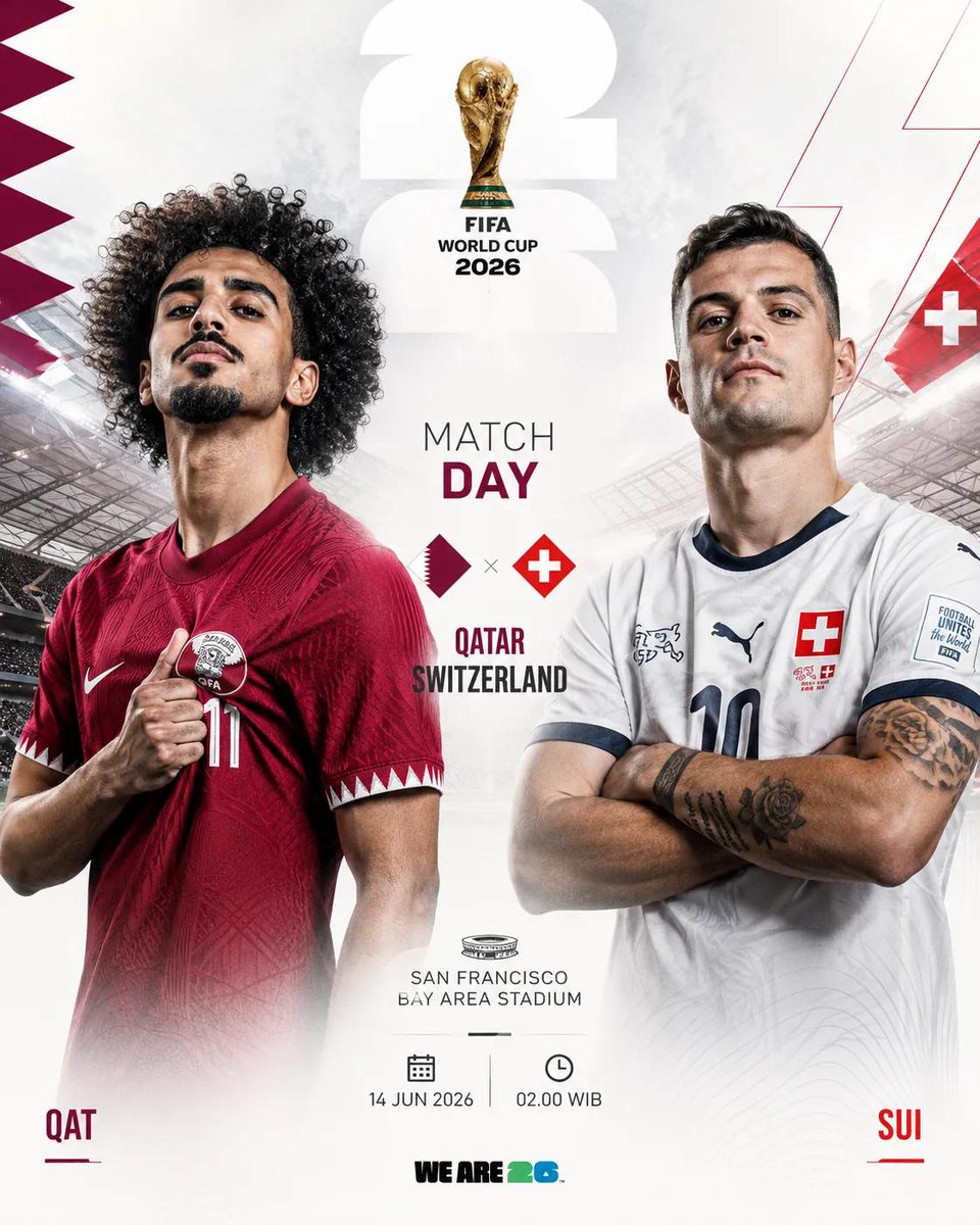 创作一张高端的2026年国际足联世界杯（FIFA World Cup 2026）比赛日宣传海报，采用现代体育营销风格。 竖版4:5构图。干净的白色和浅灰色背景，体育场建筑在两侧微妙地淡入消失。...