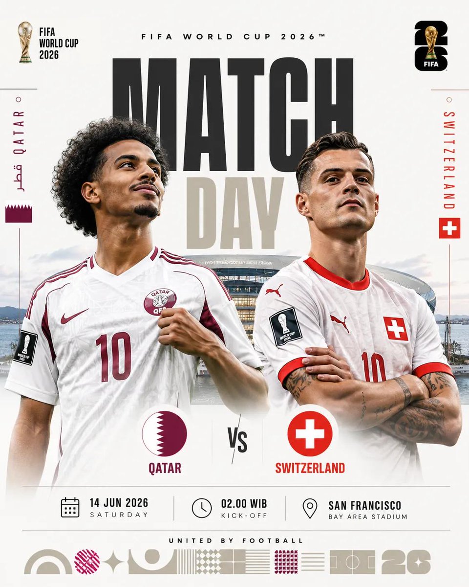 创作一张高端的2026年国际足联世界杯（FIFA World Cup 2026）比赛日宣传海报，采用现代体育营销风格。 竖版4:5构图。干净的白色和浅灰色背景，体育场建筑在两侧微妙地淡入消失。...