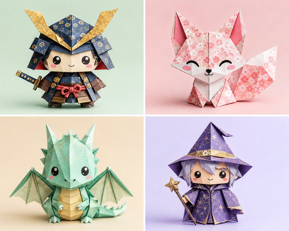 一个用 GPT Image 2 尝试的可爱纸艺提示词 Function Render_Origami_Friend ($ Subject) Anchor:[Origami $ Subject]...