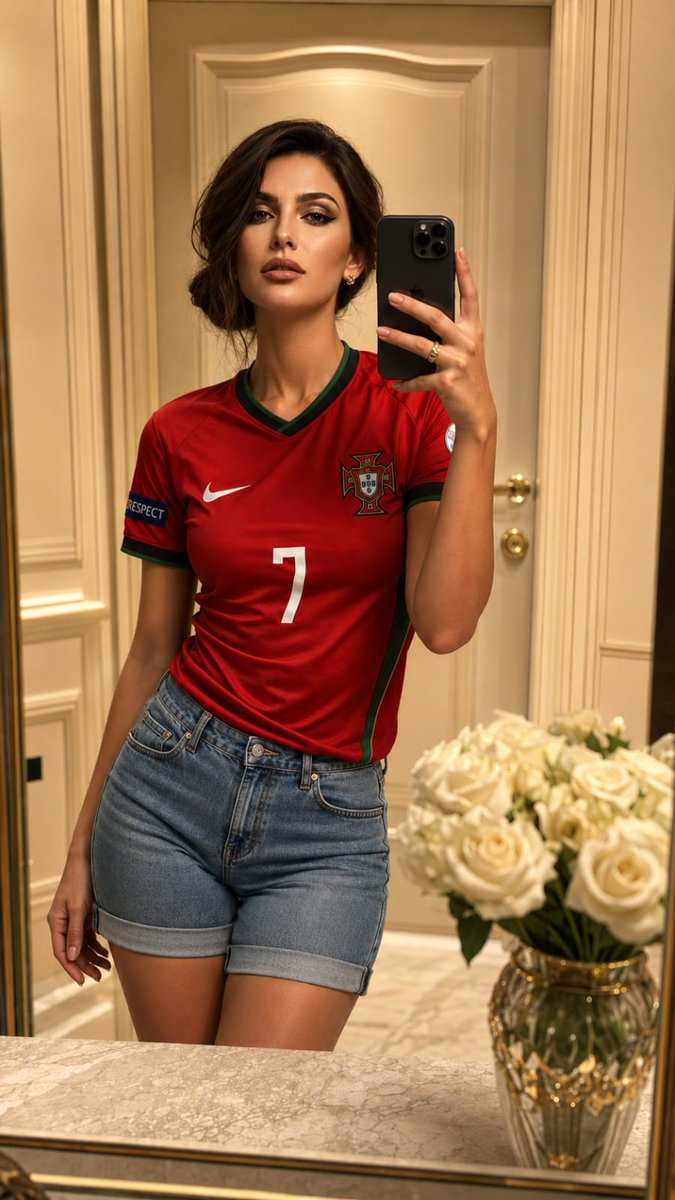 超写实奢华镜⾃拍照，与参考图像中为同一位年轻女性，精确保留她的面部特征，包括面部结构、五官、比例、肤⾊、发型特征和整体外观。她站在精致高端室内空间中一扇高大优雅的门前，环境配有温暖环境光和精致...