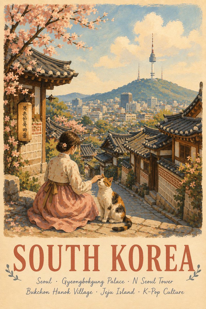 创作一张高级感插画旅行海报，以[CITY, COUNTRY]（城市，国家）为主题，采用奇趣的手绘水粉（gouache）风格。 突出[CITY]最具代表性的元素，包括[LANDMARKS]（地标...