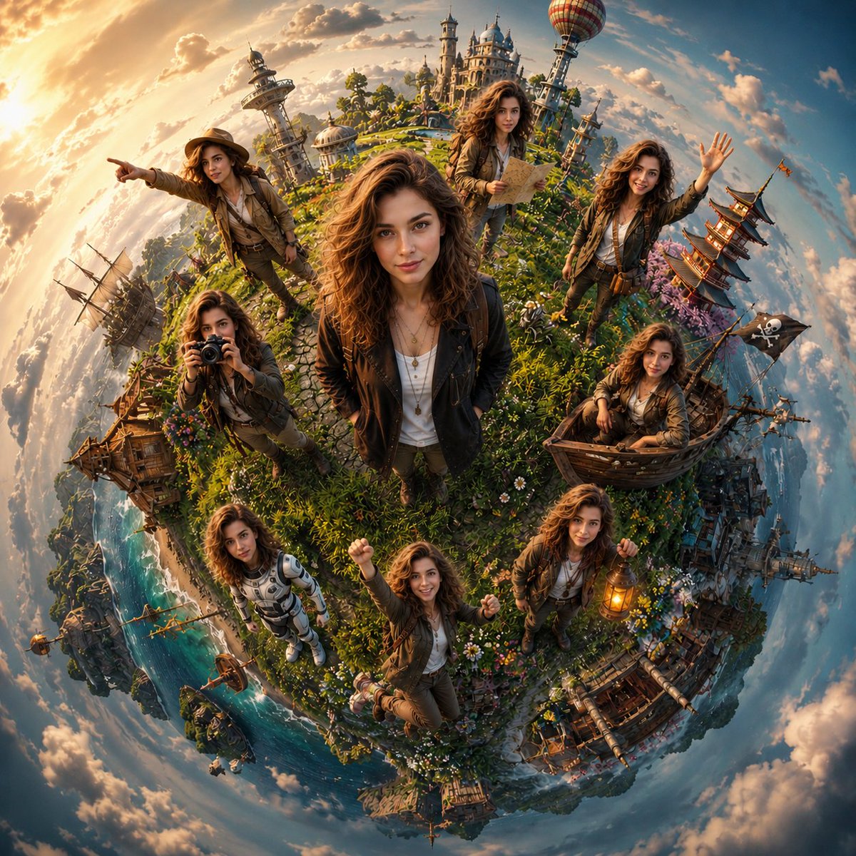 GPT image 2 on ChatGPT Prompt A highly detailed cinematic tiny-planet fantasy world featuring a...