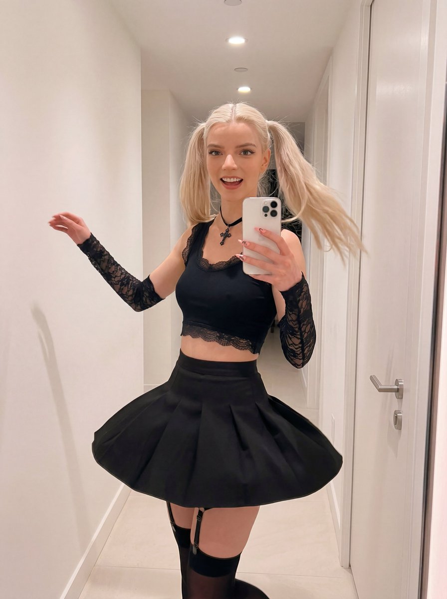 { "type": "mirror_selfie", "description": { "subject": { "identity": "young woman, 100% identica...