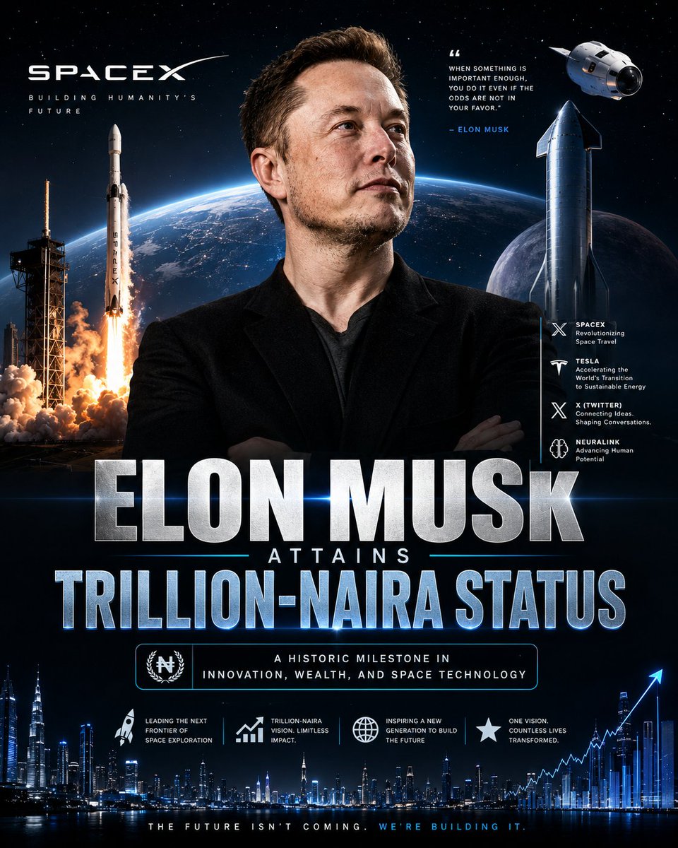 制作一张大胆、电影感十足的 SpaceX 成就海报，以 Elon Musk（埃隆·马斯克）为主角。画面中，Elon Musk 自信地站立在未来感十足的太空科技场景中，身后有火箭发射升空，背景包...