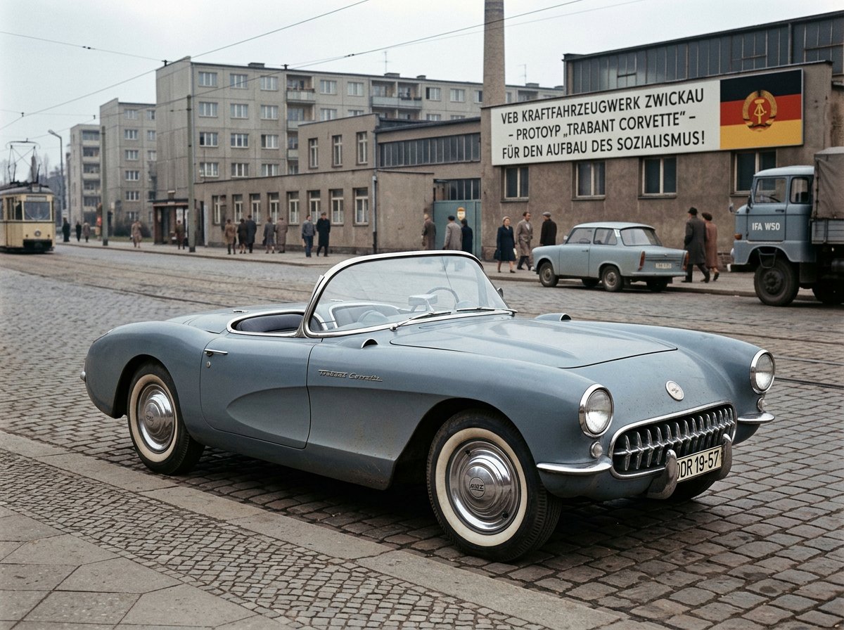 雪佛兰Corvette 1957年由东德Trabi工程师设计,复古东德汽车设计,社会主义工业美学,现实主义架空历史 https://t.co/REOPo7CsH4