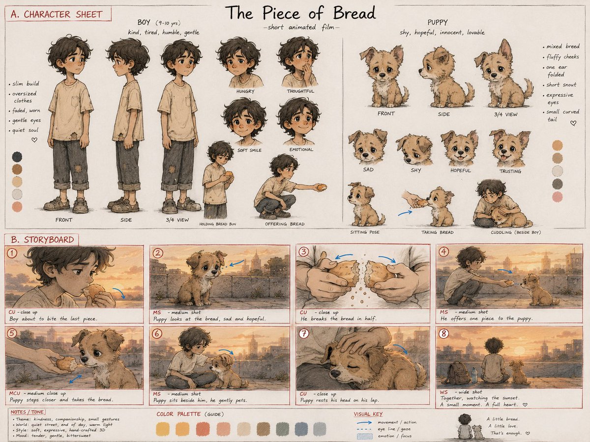 使用 GPT Image 2 + Seedance 2.0 在 GPTProto 上创建。 1、GPT Image 2 上的提示词： "为一部名为《The Piece of Bread》的原创...