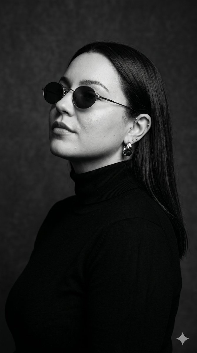 feminine, mid 20s, quiet authority, modern minimalist muse, classic studio portrait lighting, so...