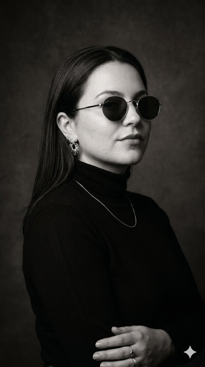 feminine, mid 20s, quiet authority, modern minimalist muse, classic studio portrait lighting, so...