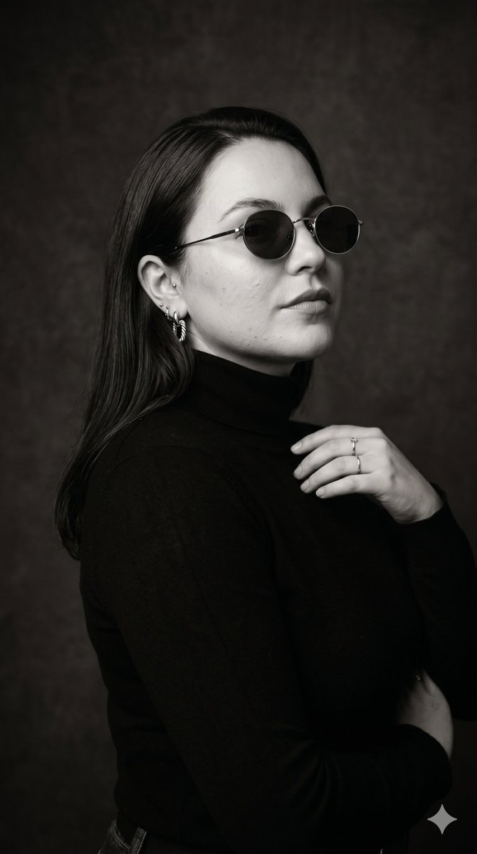 feminine, mid 20s, quiet authority, modern minimalist muse, classic studio portrait lighting, so...