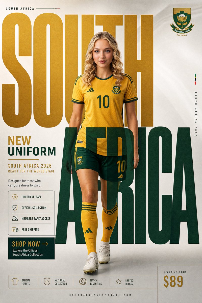 今晚谁会赢？你是支持墨西哥队还是南非队？ GPT Image 2 Prompt SOUTH AFRICA NATIONAL TEAM "NEW UNIFORM" FORMAT Ultra-Pr...