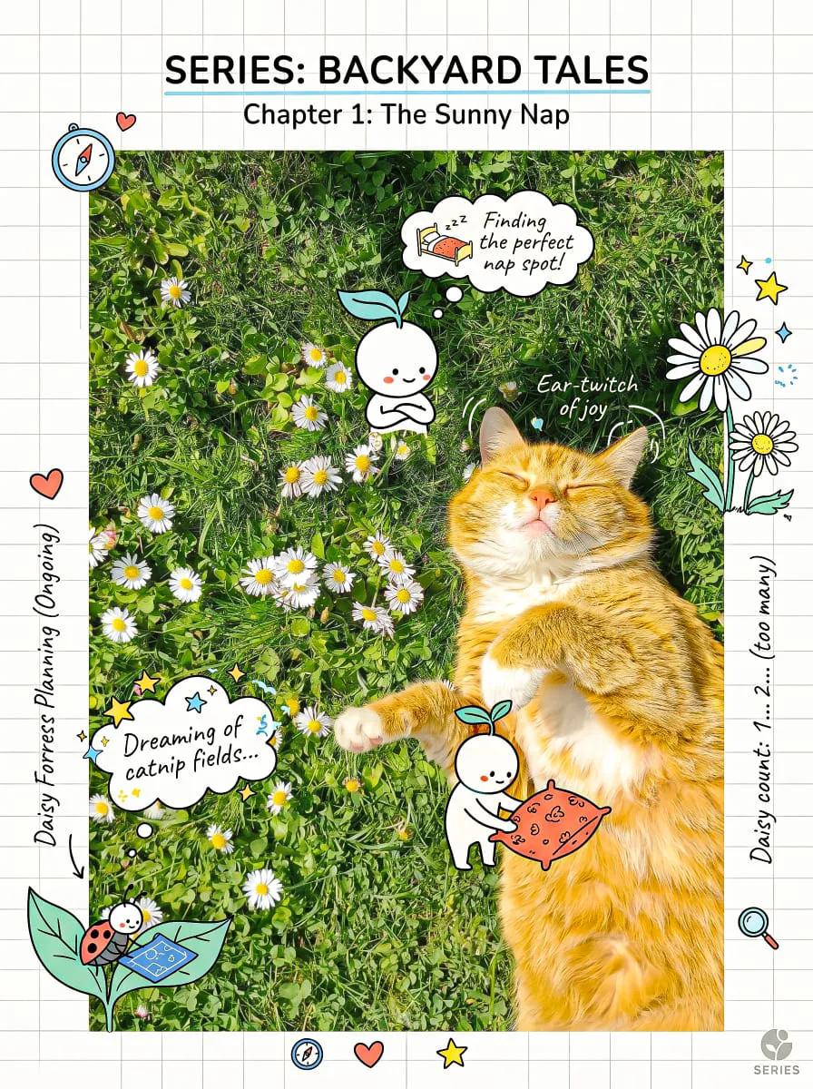 创作一幅明快、有创意的构图，将写实的主体与俏皮的手绘涂鸦及一个含蓄的微故事融合在一起。 主体： [insert object / person / product — keep simple...