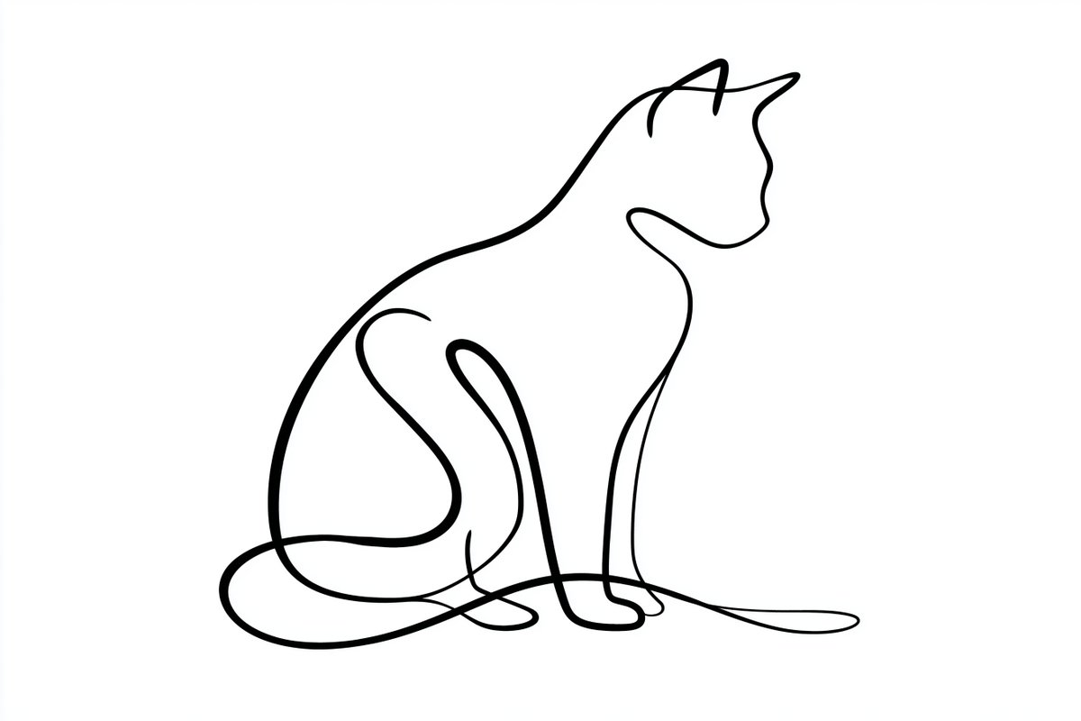 一幅极简风格的连续线条画[subject]（主题），以干净的二维平面矢量风格绘制。在纯白色背景上用一条连续的[color]（颜色）线条勾勒。无填充、无阴影、无纹理、无多余细节。简化的轮廓，流畅...