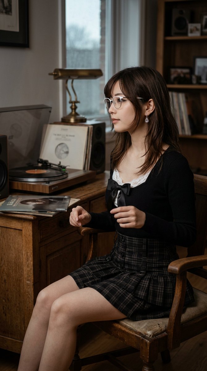 创作一张超写实编辑风格的人像照片，主角为一位20岁的日韩女性：白色细框眼镜，正常佩戴于面部，镜片对齐双眼；佩戴小巧水滴形宝石耳钉，精致低调的微光；自然基础体型，目测身高约160-165厘米，体...