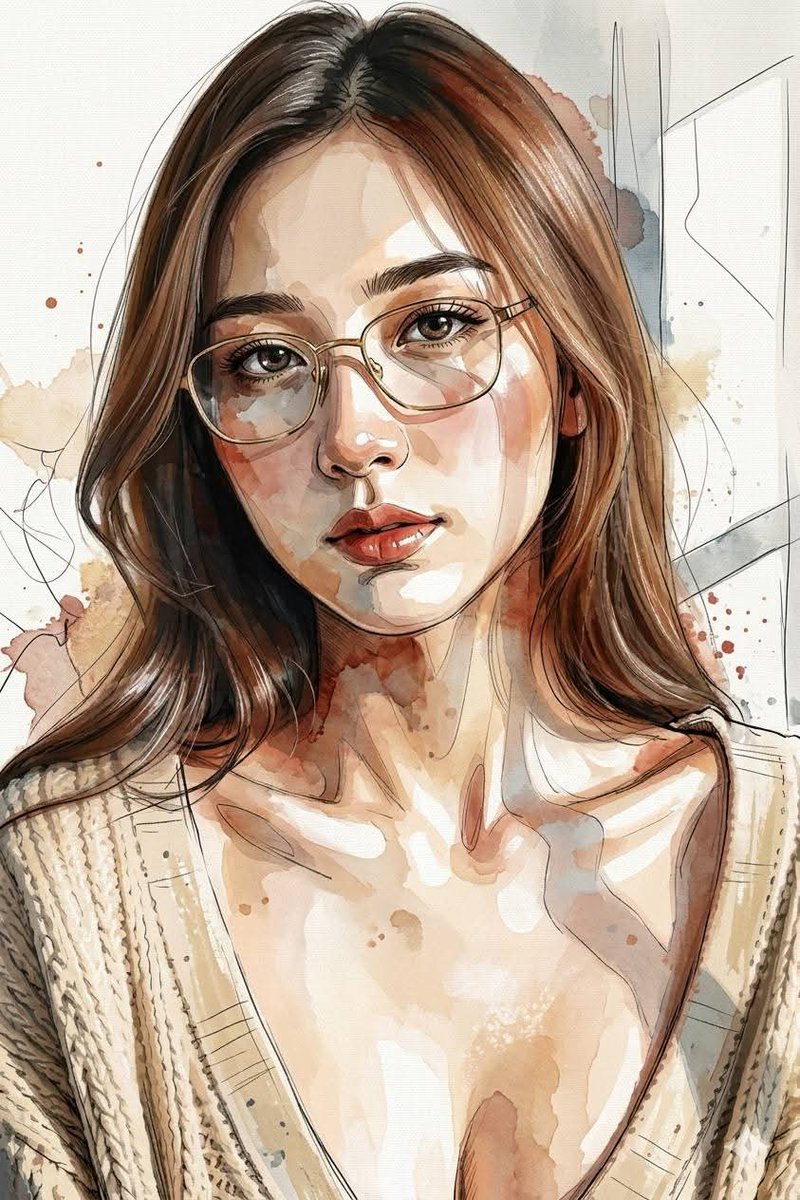 水粉融合 Created with Google Gemini nano banana pro Prompt ↴ 富有表现力的混合媒介肖像插画，绘画性水彩与水粉融合，松散却可控的笔触，动态素描...