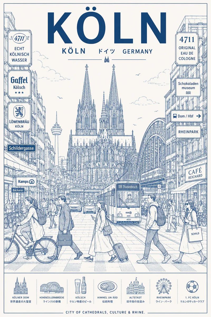 创建一张超高分辨率的极简线条艺术旅行海报，主题为 [DESTINATION]，将这座城市描绘为时尚的日常都市场景，而非游客明信片。 核心构图： - 中央构图展示这座城市最具标志性的街道、十字路...