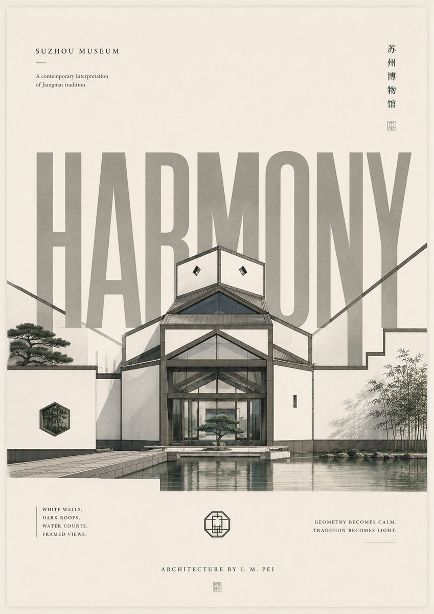 https://t.co/brMLpsKwtv 选择一座著名的建筑地标[建筑名称]作为主题，创作一张高端极简风格的海报。 在画面中央放置该建筑的插画表现。在背景中以巨大粗体的展示性字体设置一个...