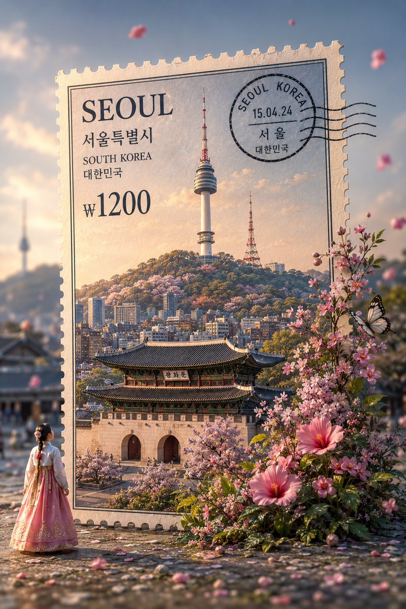 一张超写实微距摄影作品：一张来自[COUNTRY]的巨型独立立式复古邮票，放置在无缝、柔和、色彩协调的淡粉色工作室背景前。邮票上印有来自[COUNTRY]最具标志性和辨识度的地标，该地标呈现精...