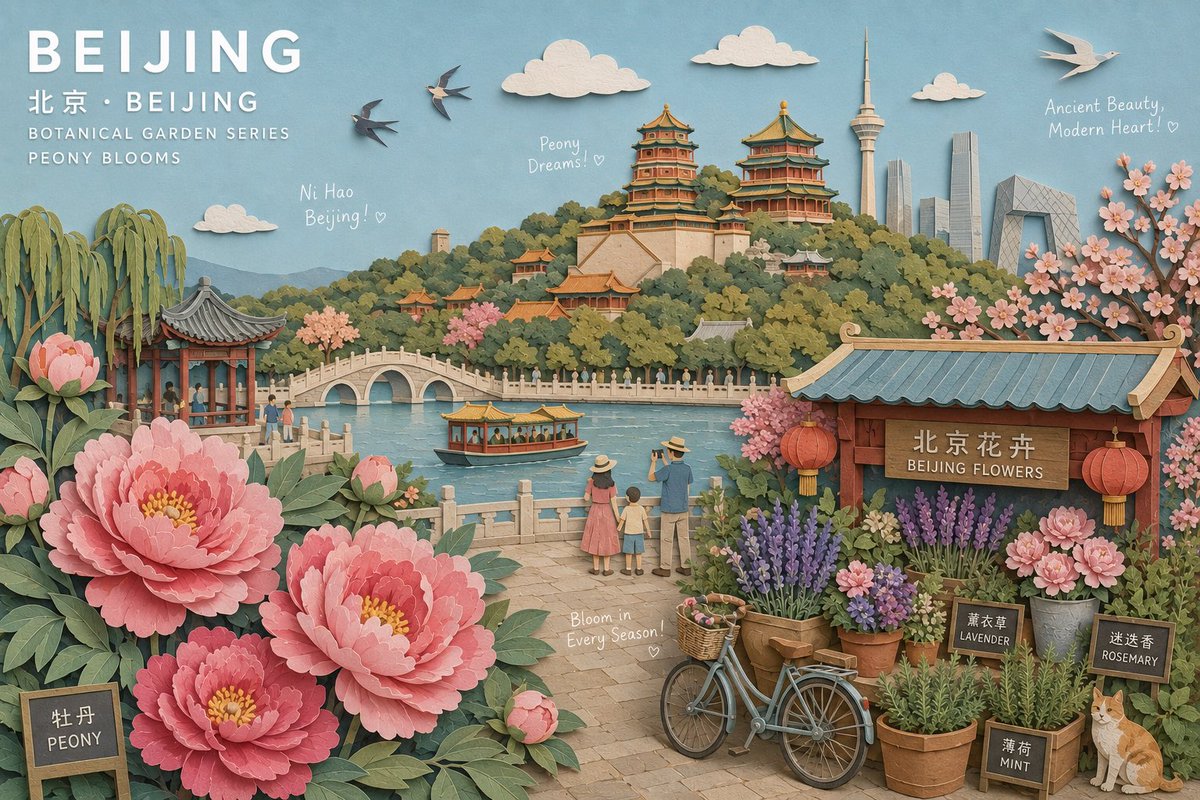 GPT image 2 在 chatGPT 上 提示词 创作一张博物馆品质、手工打造的 3D 纸质拼贴植物主题旅行海报，将 [城市/地点]、[国家] 重新构想为梦幻的 [植物主题] 花园天堂。...