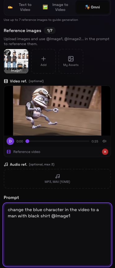 将视频中的蓝色角色更改为 X（你的角色） 生成视频。https://t.co/fjwBMVXmuJ
