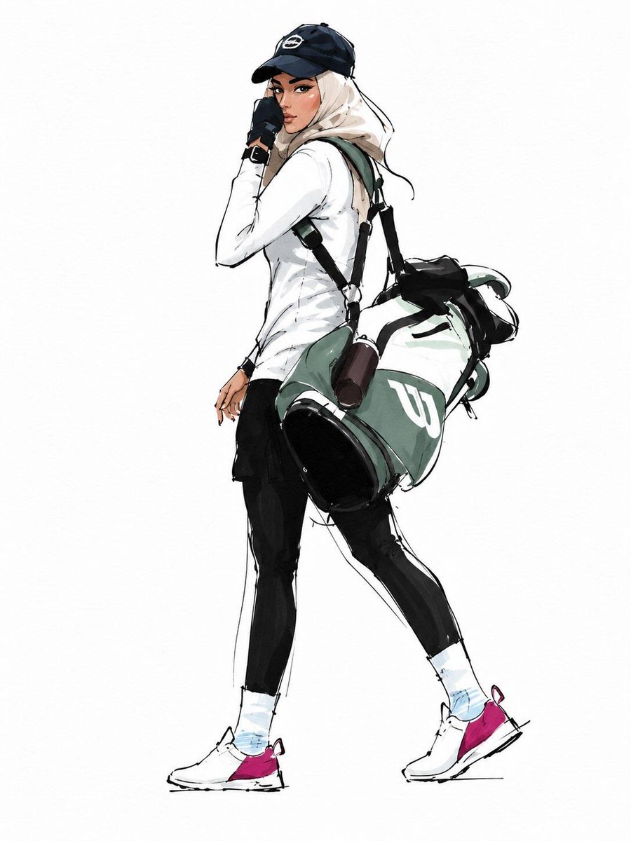 将这张照片转换为《Vogue》风格的时尚插画，保留人物的身份、面部特征与相貌。极简手绘素描，配以优雅修长的身形比例、粗犷的黑色墨线轮廓、松弛自信的线条、平涂的马克笔色彩与细腻的腮红色调。风格化...