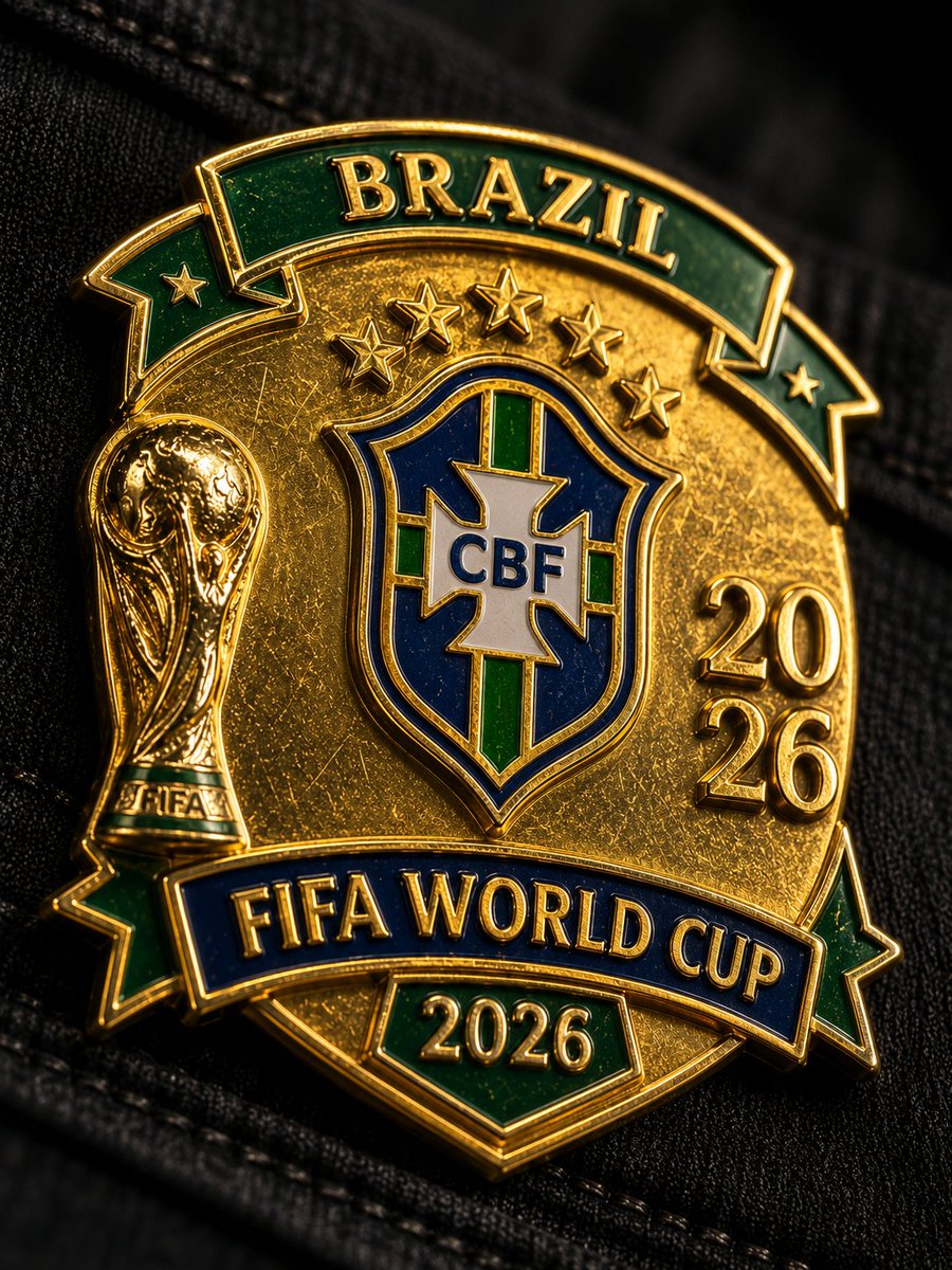 一枚占据视觉中心、填满 3:4 微距画面 70% 的 [Team_Name] FIFA 2026 世界杯珐琅徽章,其闪亮的金色表面呈现出物理上精准的反射、折射以及细微的磨损痕迹。徽章牢牢别在黑...