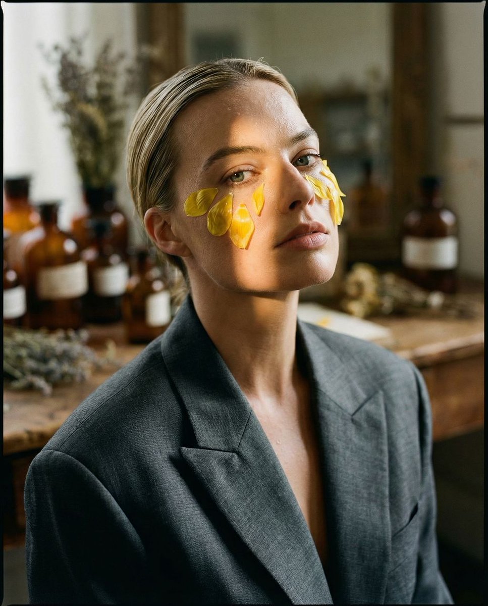 女性, The Protagonist, Ageless, Universal, Neutral expression, slight chin lift, direct gaze, wet...