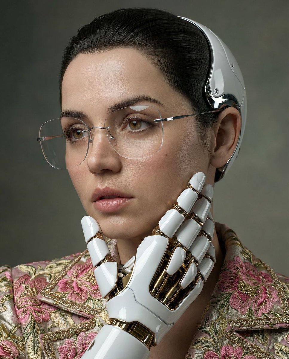 女性, The Cybernetic Aristocrat, Ageless, ethereal, Flawless skin, glossy lips, pensive gaze, Slic...