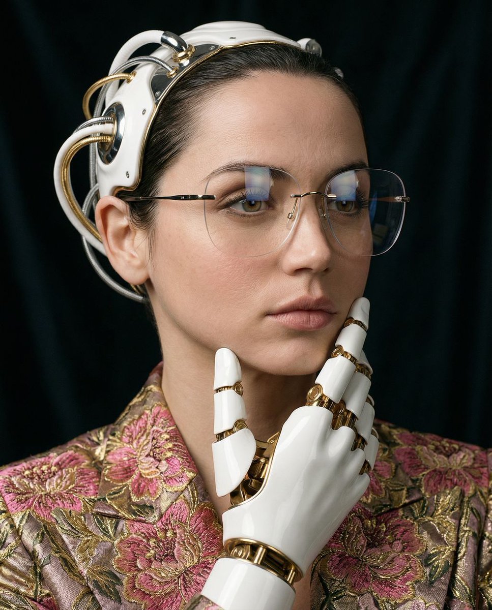 女性, The Cybernetic Aristocrat, Ageless, ethereal, Flawless skin, glossy lips, pensive gaze, Slic...
