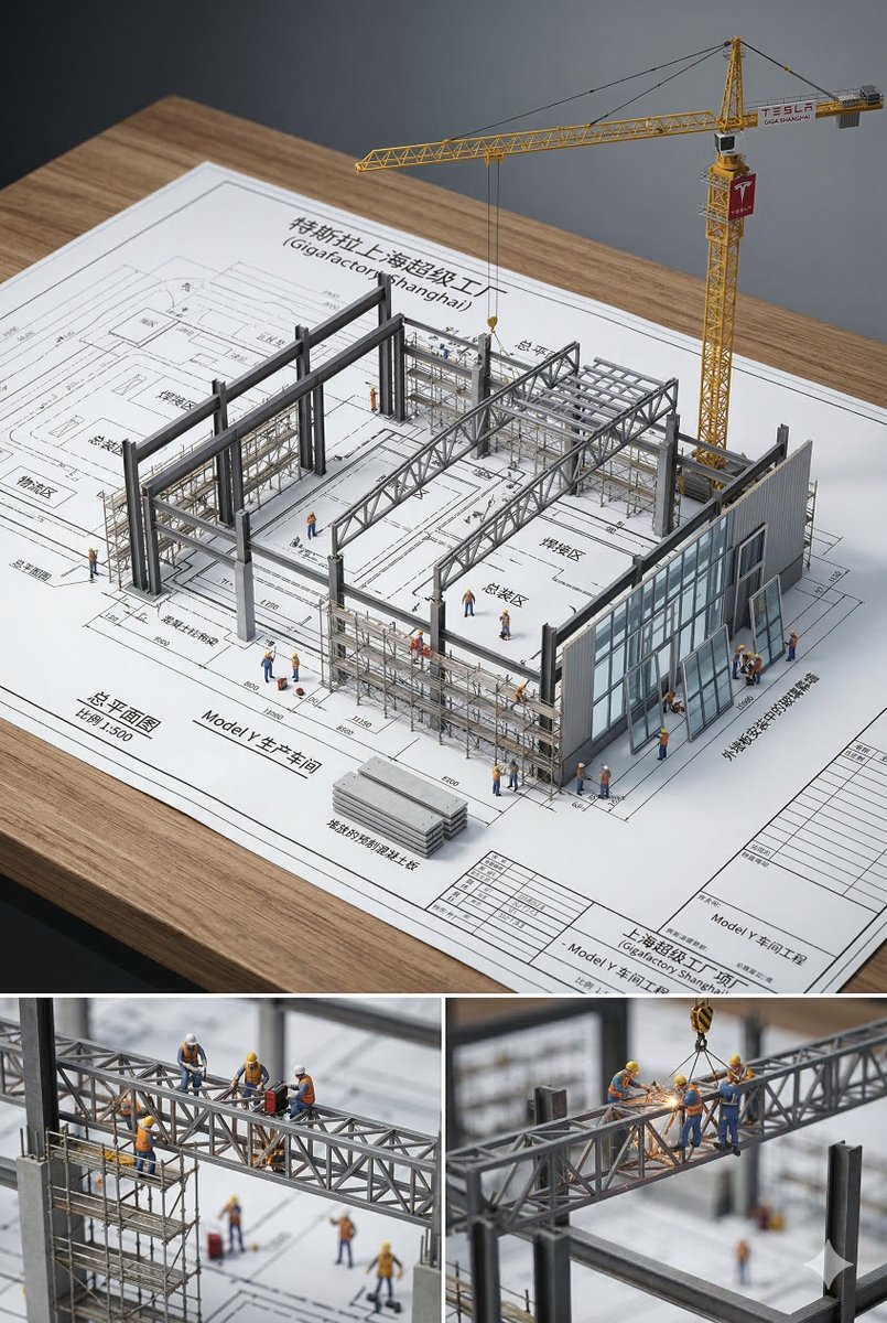 https://t.co/mzQNRiHpC4 一份详细的{BUILDING_NAME}建筑蓝图平铺在{SURFACE}上，蓝图中浮现出一个超写实的{BUILDING_NAME}施工中微缩模型...