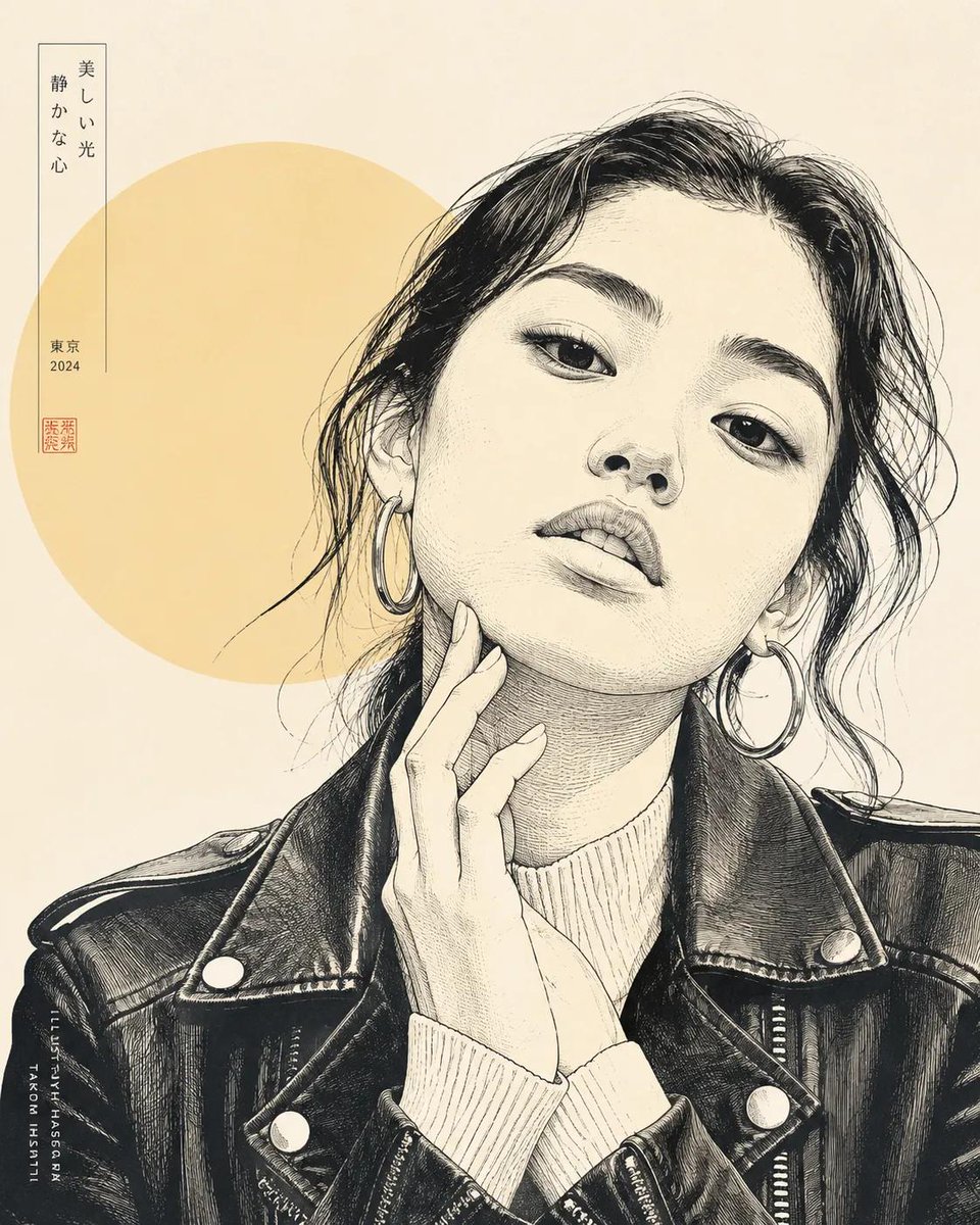 将照片中的人物转变为现代日本线条艺术插画，超精细钢笔素描，米黄色与象牙白色调，极简编辑设计，精致排线与雕版质感，干净的留白空间，独立杂志美学，柔和的文学氛围，细腻的面部特征，斯堪的纳维亚简约风...