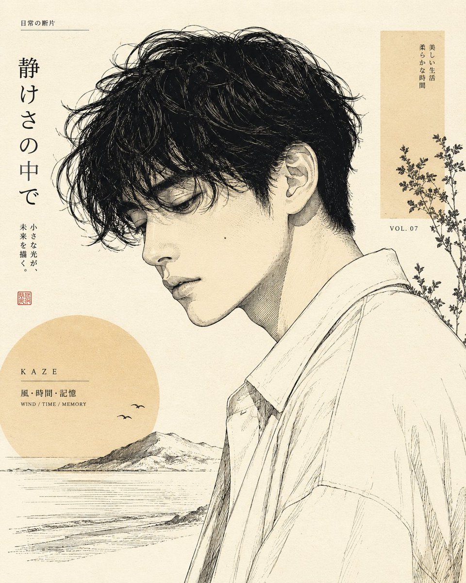 将照片中的人物转化为当代日本线条艺术插画，超精细钢笔与墨水素描，奶油黄与象牙白色调，极简编辑设计，精致排线与雕版质感，干净的负空间，独立杂志美学，柔和文学氛围，细腻的面部特征，斯堪的纳维亚极简...