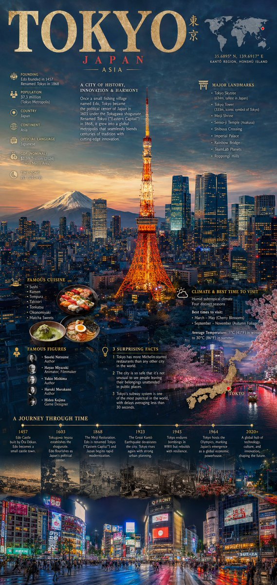 一张电影感的编辑类信息图表海报,主题城市为 [city name],以该城市最具标志性的天际线、地标或全景视野作为占据整个画面的主导视觉身份,并融合受高端《国家地理》城市专题启发的分层编辑式信...
