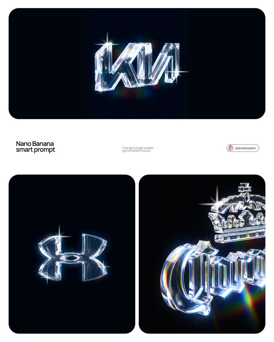 https://t.co/pmxiuTvYcB prompt: [BRAND NAME] 为奢侈品品牌活动创建一个高级 CGI 水晶字体主视觉。扮演光学物理艺术总监、3D 字体雕塑师和高端产品...