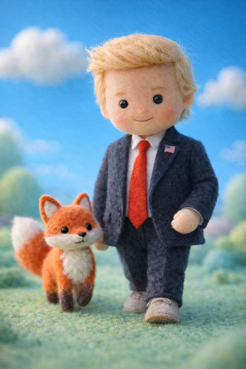 创作一个手工毛毡微缩插画，将[Celebrity]重新设计成一个柔软的羊毛玩偶角色。让人物拥有简洁可辨的面部特征、纽扣般的眼睛、温和含蓄的微笑，以及可见的手工毛毡质感。为角色搭配一套灵感源自其...