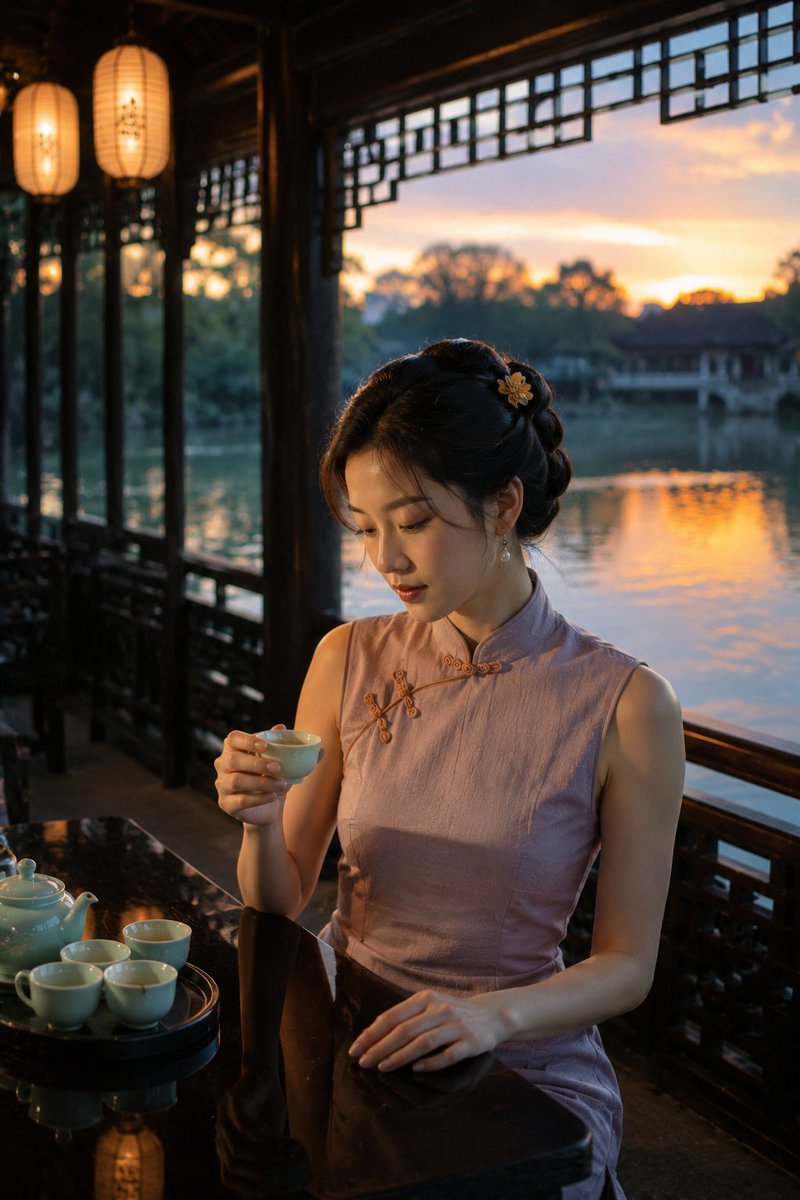 GPT Image 2 vs Midjourney v8.1 苏州园林｜旗袍写真 水榭黄昏 / Lakeside Teahouse at Dusk Prompt 👇👇👇 ▸ GPT Image...