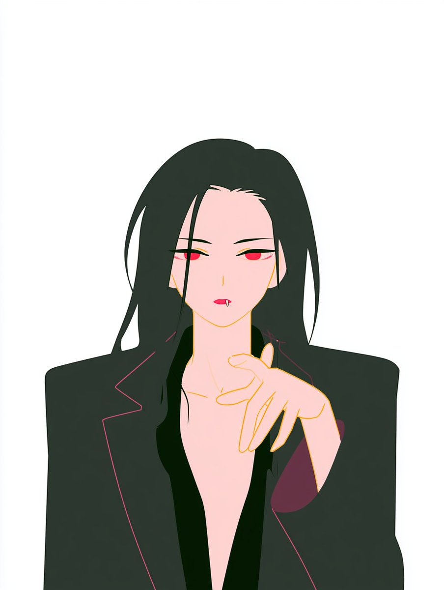GPT Image 2 on ChaTGPT 杰作，最佳品质，超精细动漫插画，优雅的韩国女性，柔顺黑色长发，苍白瓷白肌肤，锐利的深红色眼睛，隐约的吸血鬼尖牙，诱人冷漠的表情，微微皱起的眉，柔软...