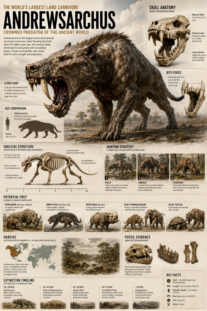 5⃣. 🐻🐺🐗 安氏兽（Andrewsarchus） 🖼️ GPT Image 2 💎 通过 @DomoAI_ 进行 4K 高清放大 两个平台。 一幅杰作。 艺术与进化的交汇 ⚡✨ 提示词公开...