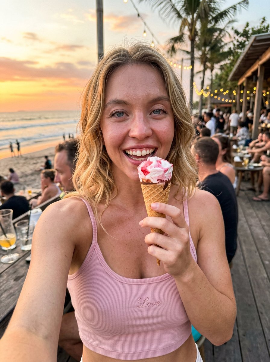 街道很热 🔥 我们去吃个冰淇淋吧 🍨 Sydney sweeney、Madlyen cline 和 Sadie sink Nano Banana 2 via @ImagineArt_X @im...