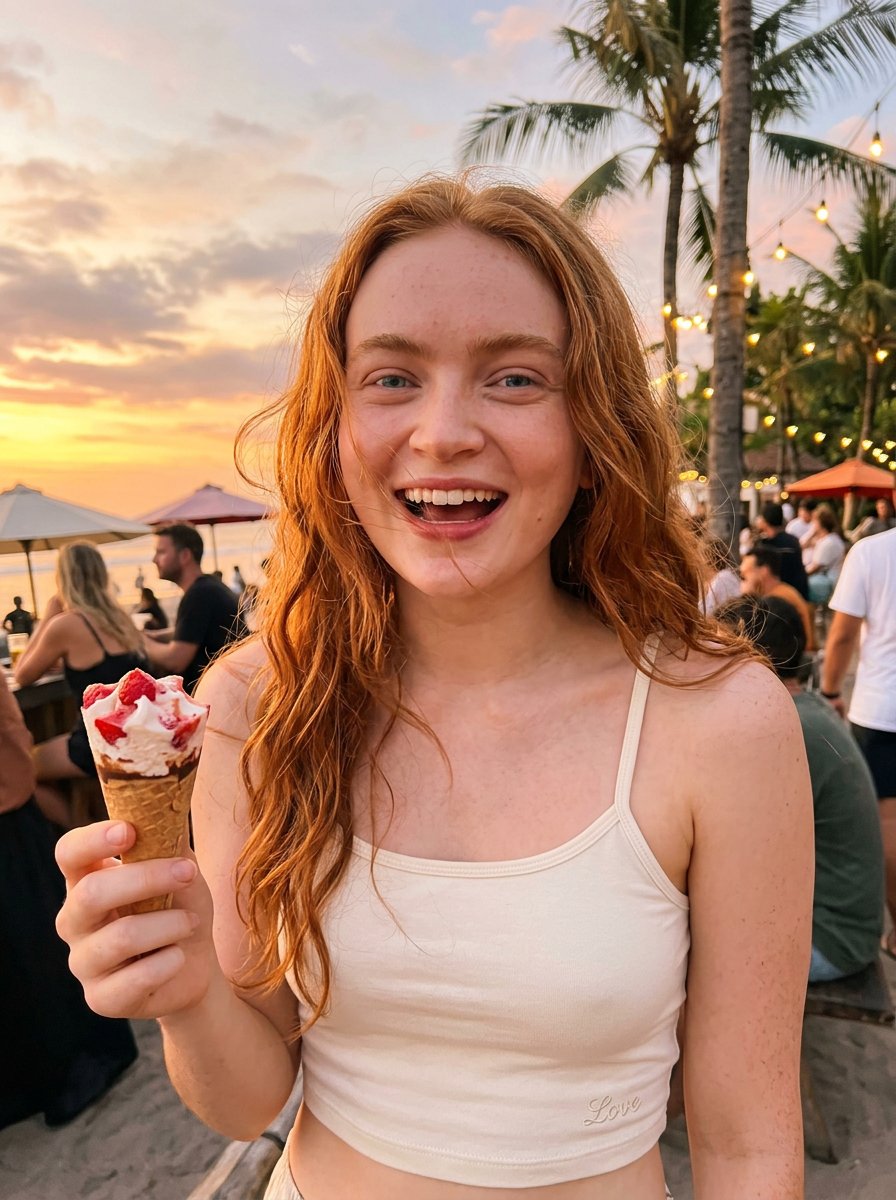 街道很热 🔥 我们去吃个冰淇淋吧 🍨 Sydney sweeney、Madlyen cline 和 Sadie sink Nano Banana 2 via @ImagineArt_X @im...