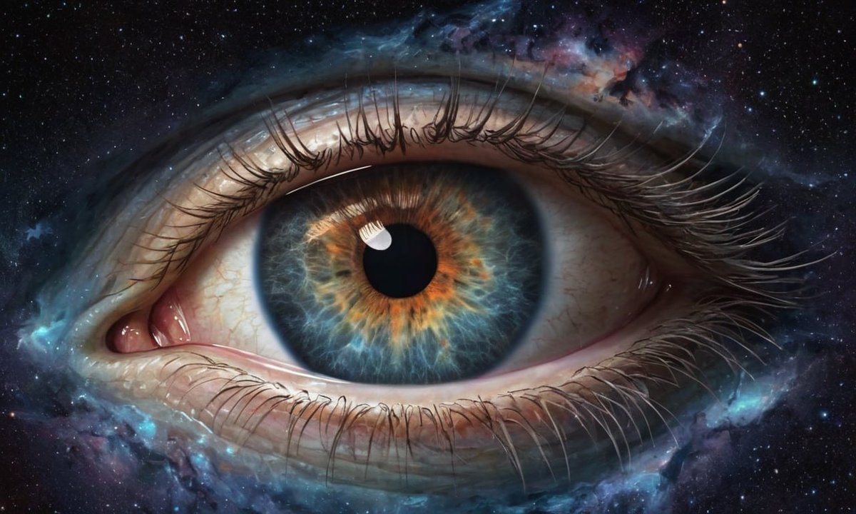 校准你的生成节奏与 Gpt Image 2 []Prompt[] ：超写实的宇宙之眼微距特写，一只人类眼睛漂浮在深空中，极度特写，虹膜细节极其丰富，带有发光的蓝色、橙色和金色星云状纹理，漆黑的...
