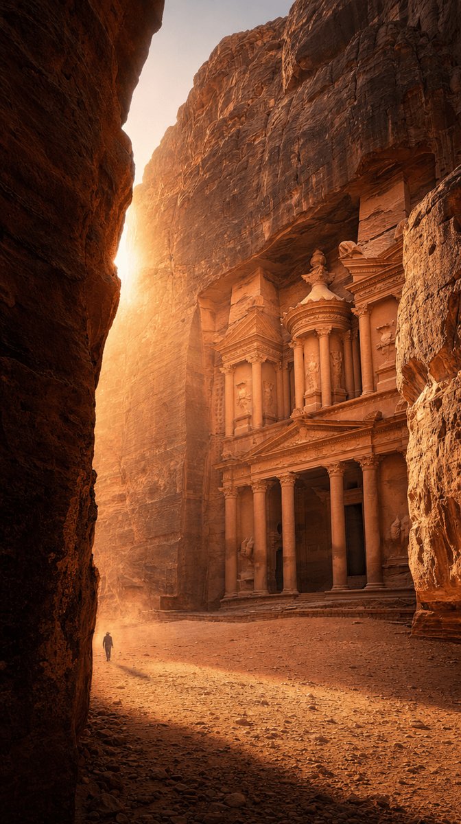 GPT Image 2 提示词 ⤵️ 超电影感的宽幅景观摄影，[ANCIENT_RUINS] 在完美的黄金时刻或黎明光线中。超写实的《国家地理》封面品质，与当地地质相匹配的戏剧性大气纵深，微小...