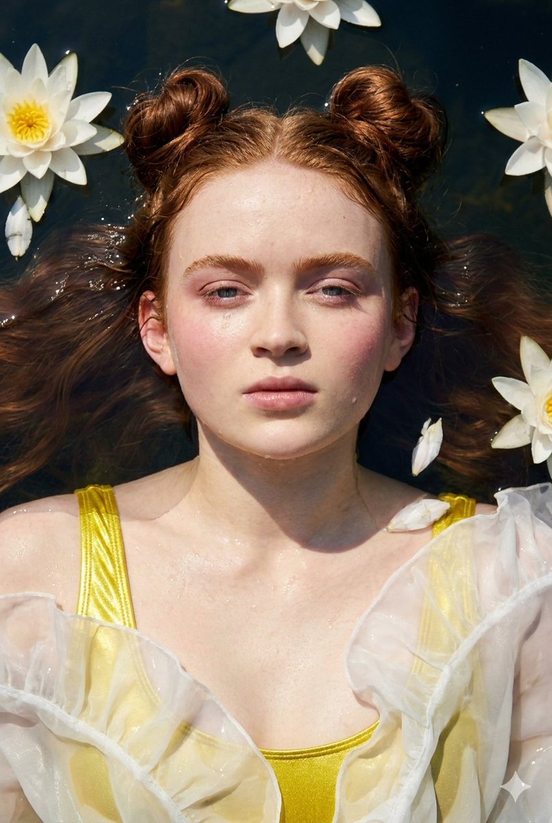image_prompt, [NAME], Serene expression, Two buns on top of the head, Long loose and flowing str...