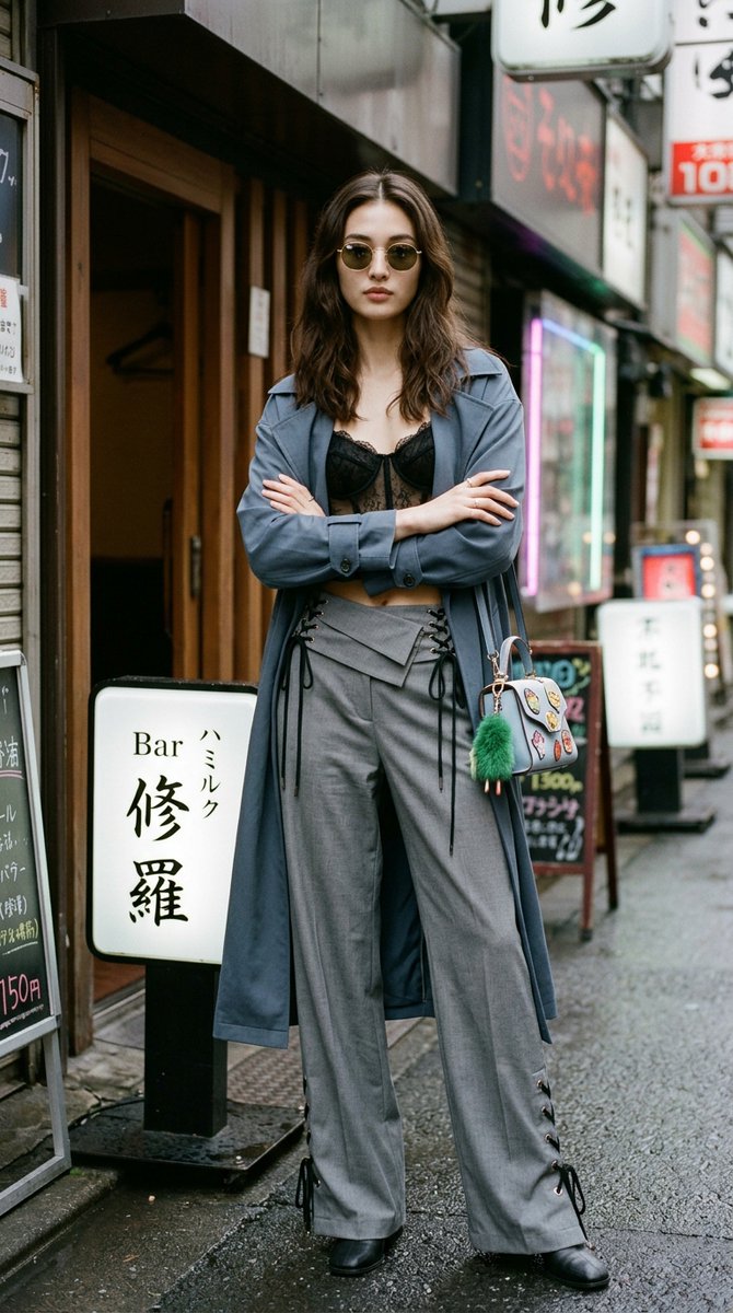 图片展示一位迷人惊艳、美丽的20岁日本或韩国女性，高挑纤细的时尚模特身材，修长优雅的双腿，纤瘦优雅的轮廓，四肢修长的比例，精致的运动女性化线条，平衡轻盈的体态，精致杂志时尚比例，优雅女性化的面...