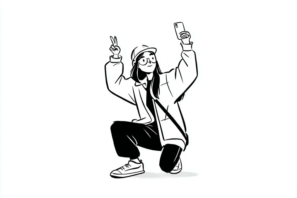 [主体]身着[服装]并[进行动作]的简约单色线稿，面部呈现[表情]，受Notion启发的编辑极简主义风格绘制：线条清晰、平涂黑白配色、简单几何形状、柔和手绘质感、细节稀疏、肢体语言富有表现力、...