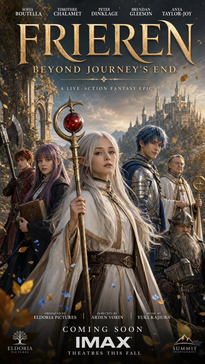 群像 / 主视觉 / IMAX 横幅 / 芙莉莲+费伦双人组。 演员姓名文字 + IMAX 条带保持干净清晰。全部 2K，每张一次性生成。https://t.co/wigKeKYYKi